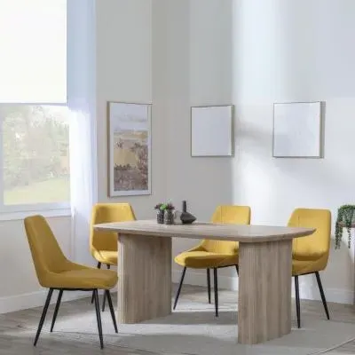 Bern Fluted Dining Set with Darwin Chairs - Oak, Yellow