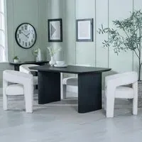 Bern Fluted Dining Set with Kiefer Chairs - Black, Cream Boucle
