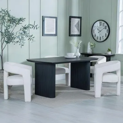 Bern Fluted Dining Set with Kiefer Chairs - Black, Cream Boucle image
