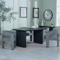 Bern Fluted Dining Set with Kiefer Chairs - Black, Grey Boucle