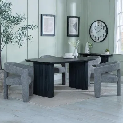 Bern Fluted Dining Set with Kiefer Chairs - Black, Grey Boucle