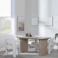 Bern Fluted Dining Set with Kiefer Chairs - Oak, Cream Boucle