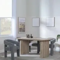 Bern Fluted Dining Set with Kiefer Chairs - Oak, Grey Boucle