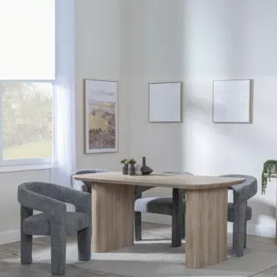 Bern Fluted Dining Set with Kiefer Chairs - Oak, Grey Boucle