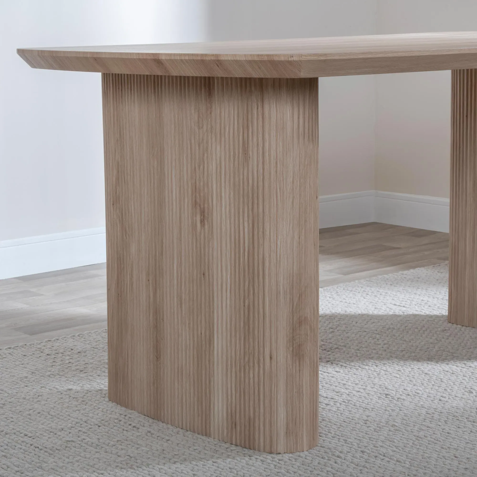 Bern Fluted Dining Set with Swivel Chairs - Beige, Oak