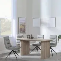 Bern Fluted Dining Set with Swivel Chairs - Beige, Oak