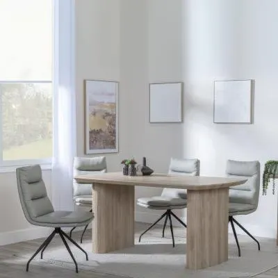 Bern Fluted Dining Set with Swivel Chairs - Beige, Oak image