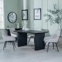 Bern Fluted Dining Set with Swivel Chairs - Black, Beige