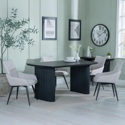 Bern Fluted Dining Set with Swivel Chairs - Black, Beige image