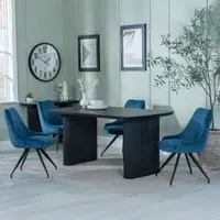 Bern Fluted Dining Set with Swivel Chairs - Black, Blue