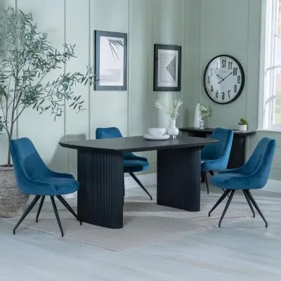 Bern Fluted Dining Set with Swivel Chairs - Black, Blue