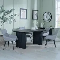 Bern Fluted Dining Set with Swivel Chairs - Black, Grey