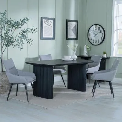 Bern Fluted Dining Set with Swivel Chairs - Black, Grey