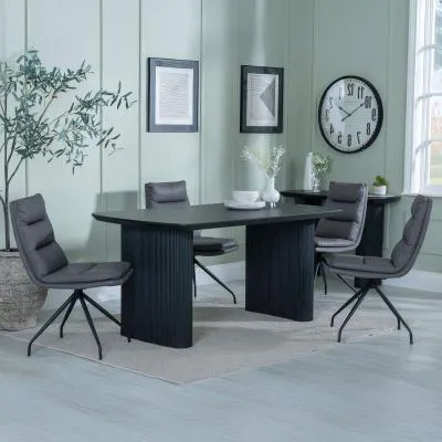 Bern Fluted Dining Set with Swivel Chairs - Black, Leather image
