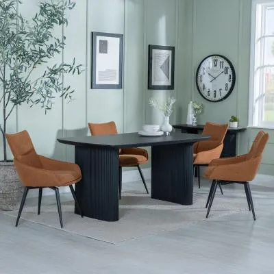 Bern Fluted Dining Set with Swivel Chairs - Black, Orange