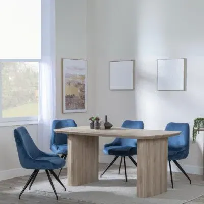 Bern Fluted Dining Set with Swivel Chairs - Blue, Oak