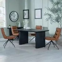 Bern Fluted Dining Set with Swivel Chairs - Brown, Black