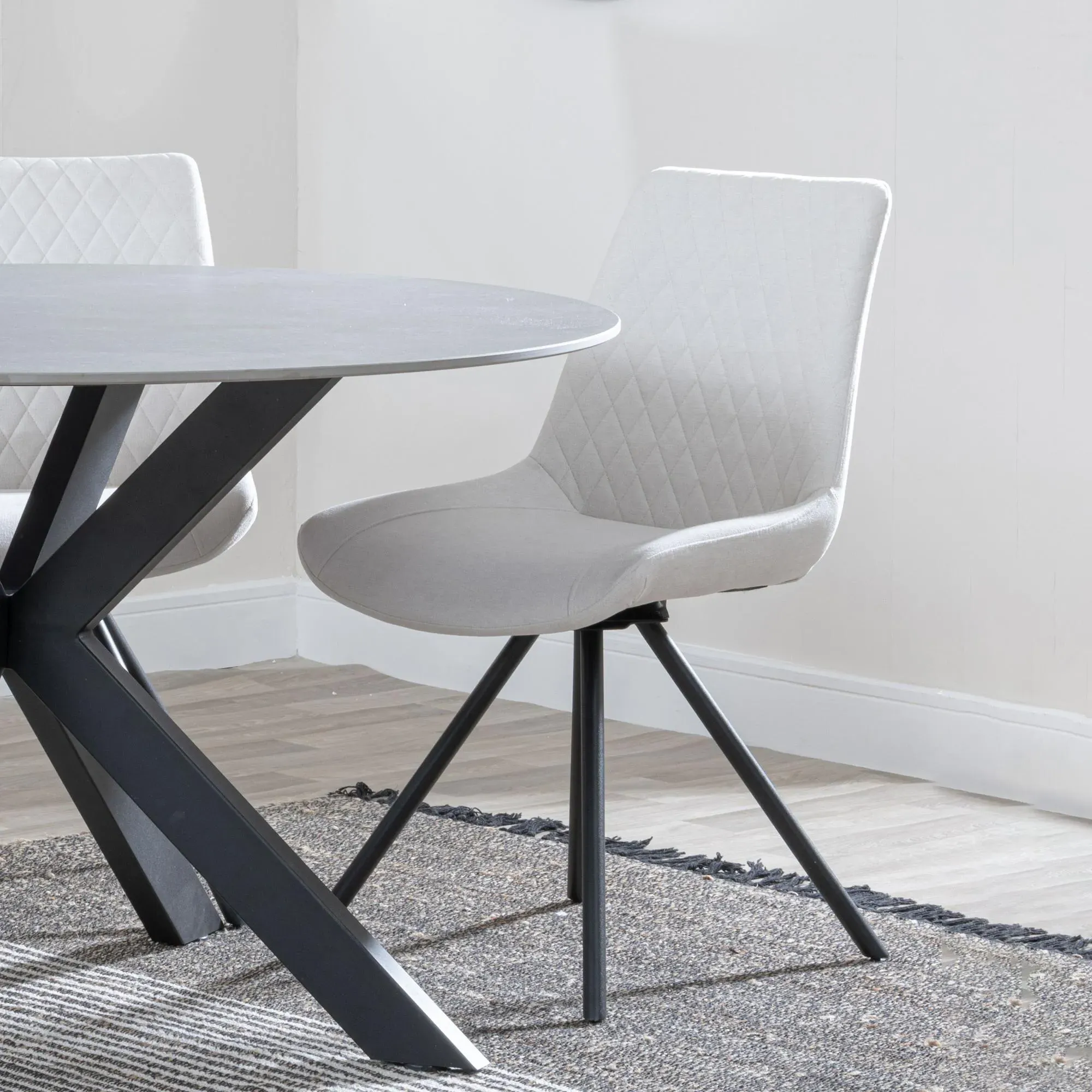 Bern Fluted Dining Set with Swivel Chairs - Cream, Oak