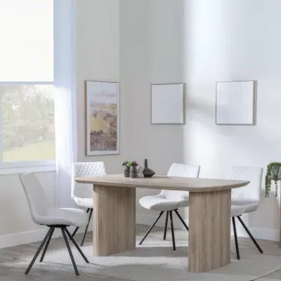 Bern Fluted Dining Set with Swivel Chairs - Cream, Oak