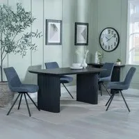 Bern Fluted Dining Set with Swivel Chairs - Dark Grey, Black