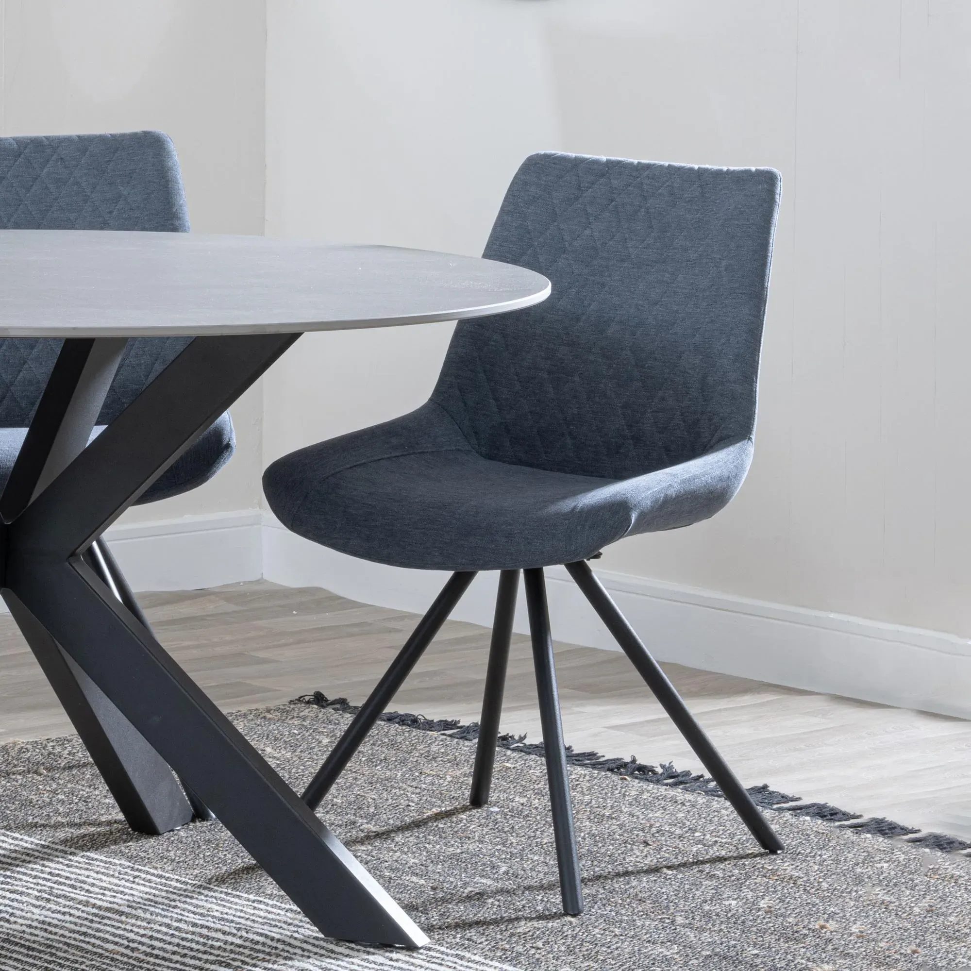 Bern Fluted Dining Set with Swivel Chairs - Dark Grey, Oak