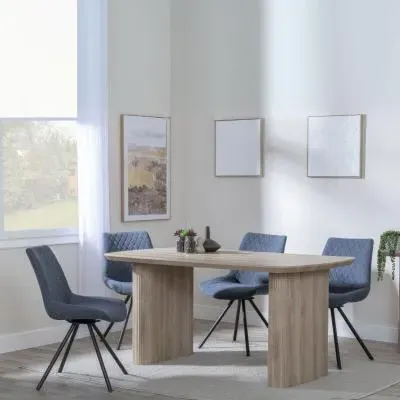 Bern Fluted Dining Set with Swivel Chairs - Dark Grey, Oak