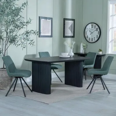 Bern Fluted Dining Set with Swivel Chairs - Green, Black