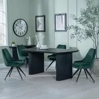 Bern Fluted Dining Set with Swivel Chairs - Green, Black
