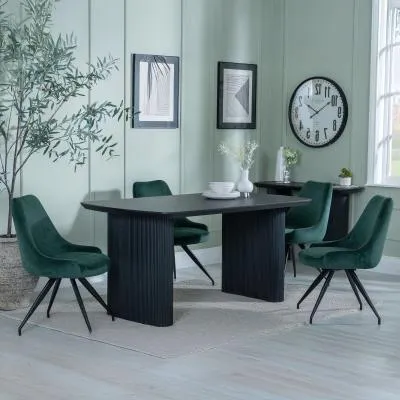 Bern Fluted Dining Set with Swivel Chairs - Green, Black
