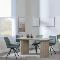 Bern Fluted Dining Set with Swivel Chairs - Green, Oak