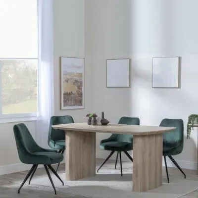 Bern Fluted Dining Set with Swivel Chairs - Green, Oak