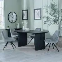 Bern Fluted Dining Set with Swivel Chairs - Grey, Black