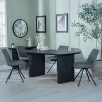 Bern Fluted Dining Set with Swivel Chairs - Grey, Black