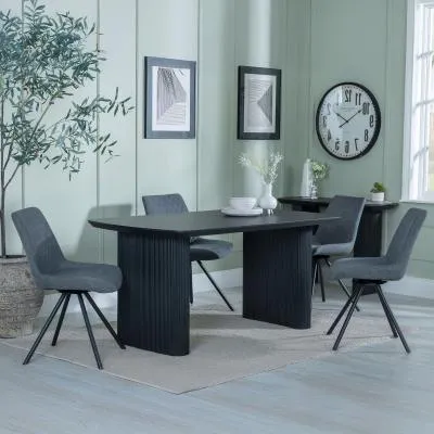 Bern Fluted Dining Set with Swivel Chairs - Grey, Black