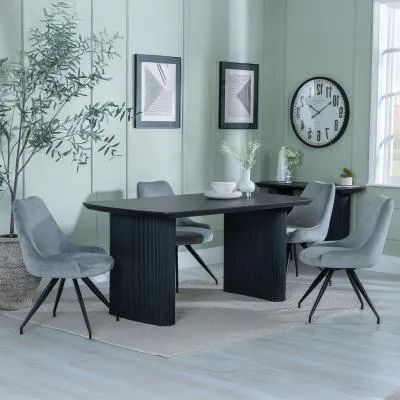 Bern Fluted Dining Set with Swivel Chairs - Grey, Black