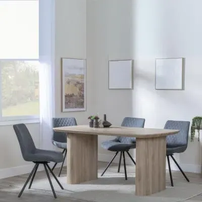 Bern Fluted Dining Set with Swivel Chairs - Grey, Oak