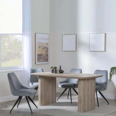 Bern Fluted Dining Set with Swivel Chairs - Grey, Oak