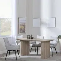 Bern Fluted Dining Set with Swivel Chairs - Oak, Beige