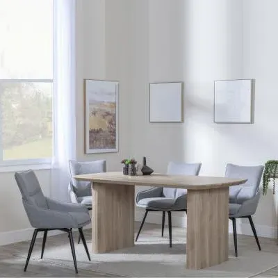 Bern Fluted Dining Set with Swivel Chairs - Oak, Grey