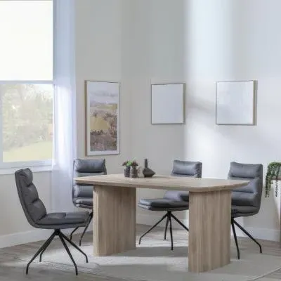 Bern Fluted Dining Set with Swivel Chairs - Oak, Leather