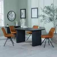 Bern Fluted Dining Set with Swivel Chairs - Orange, Black