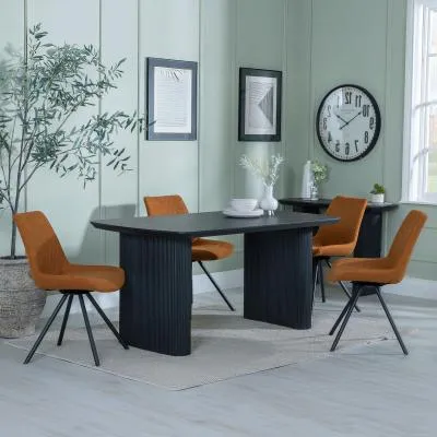 Bern Fluted Dining Set with Swivel Chairs - Orange, Black