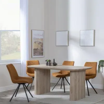 Bern Fluted Dining Set with Swivel Chairs - Orange, Oak