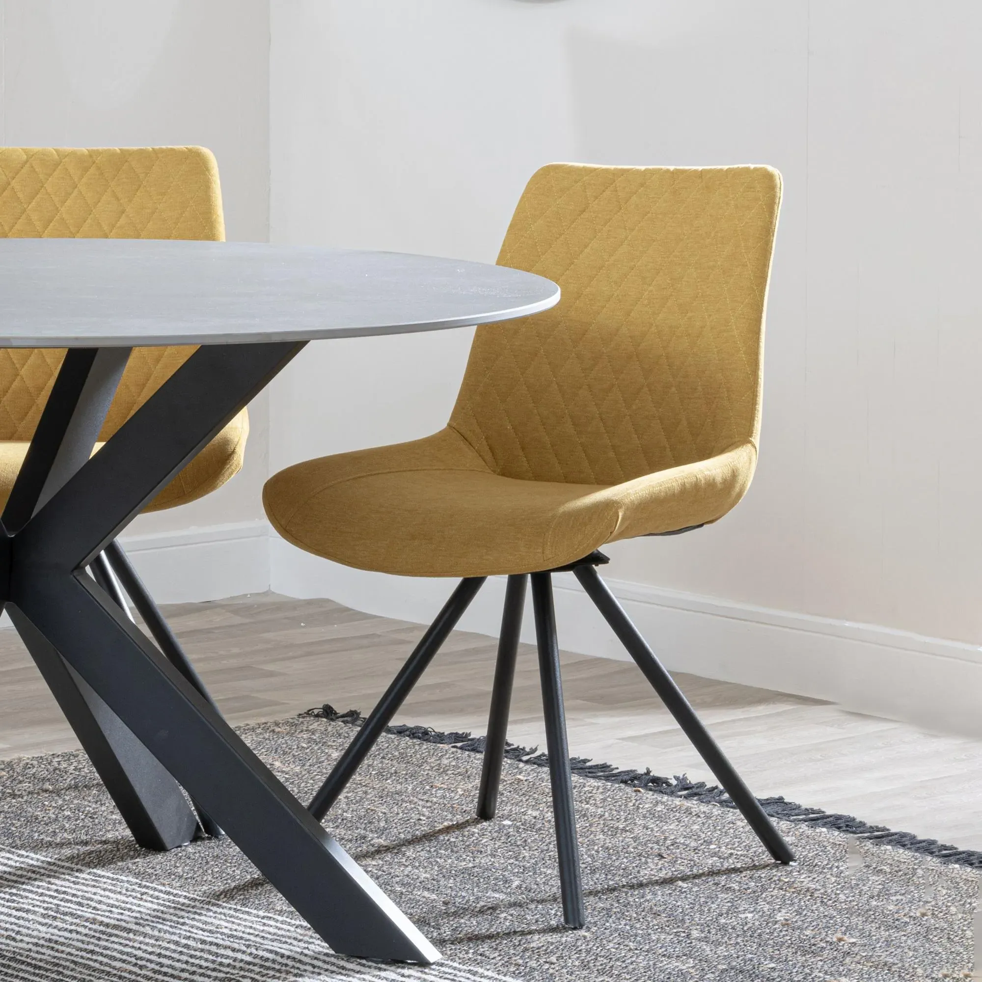 Bern Fluted Dining Set with Swivel Chairs - Yellow, Black