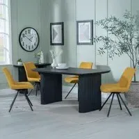 Bern Fluted Dining Set with Swivel Chairs - Yellow, Black