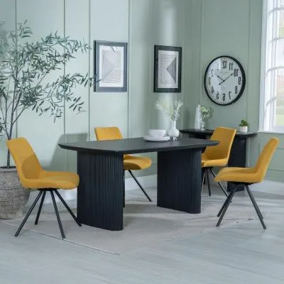Bern Fluted Dining Set with Swivel Chairs - Yellow, Black