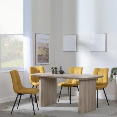 Bern Fluted Dining Set - Yellow, Oak Effect