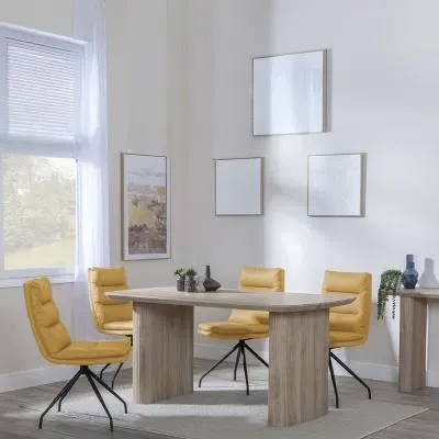Bern Fluted Oak Dining Set with Diego Yellow Chair