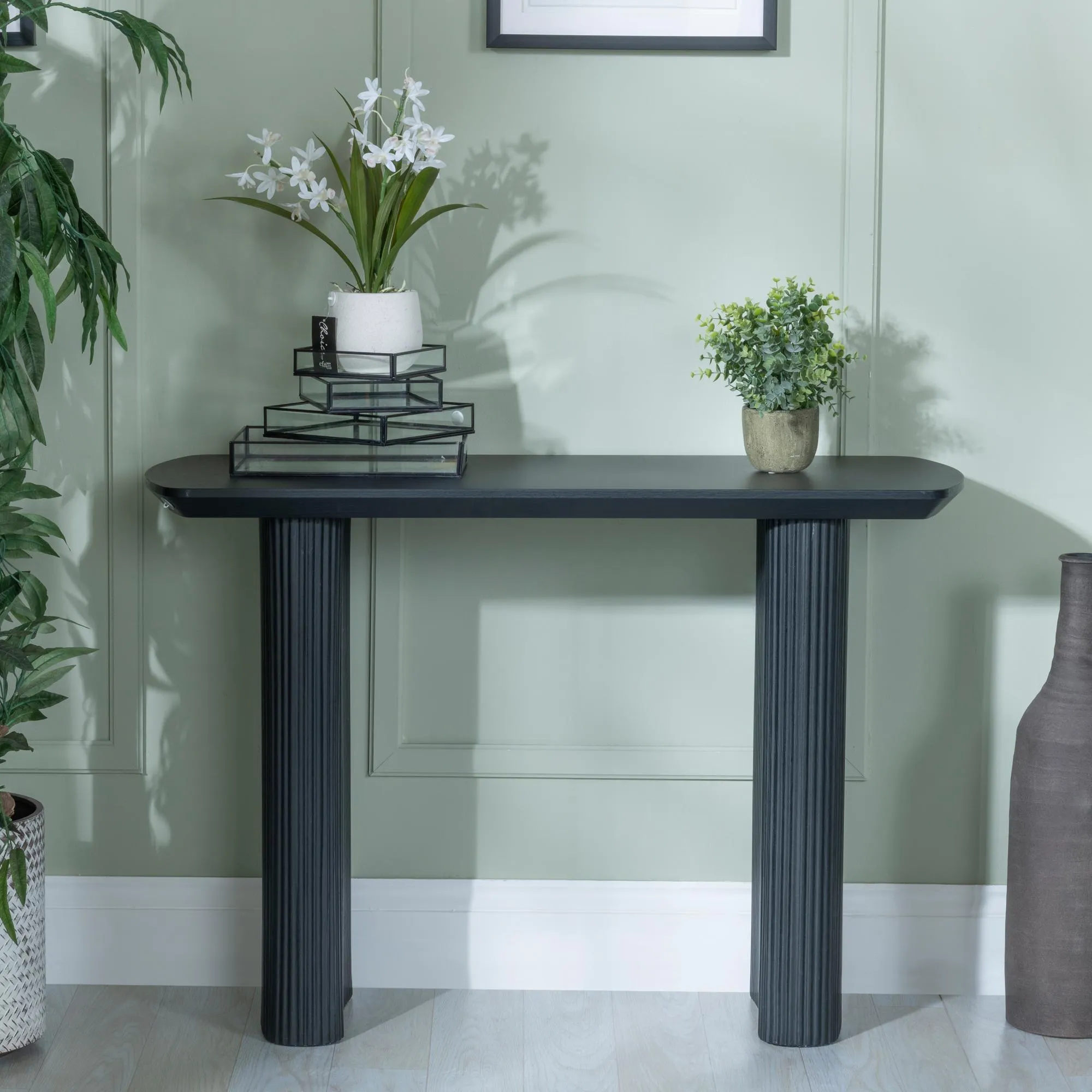 Bern Fluted Oval Console Table - Black, MDF