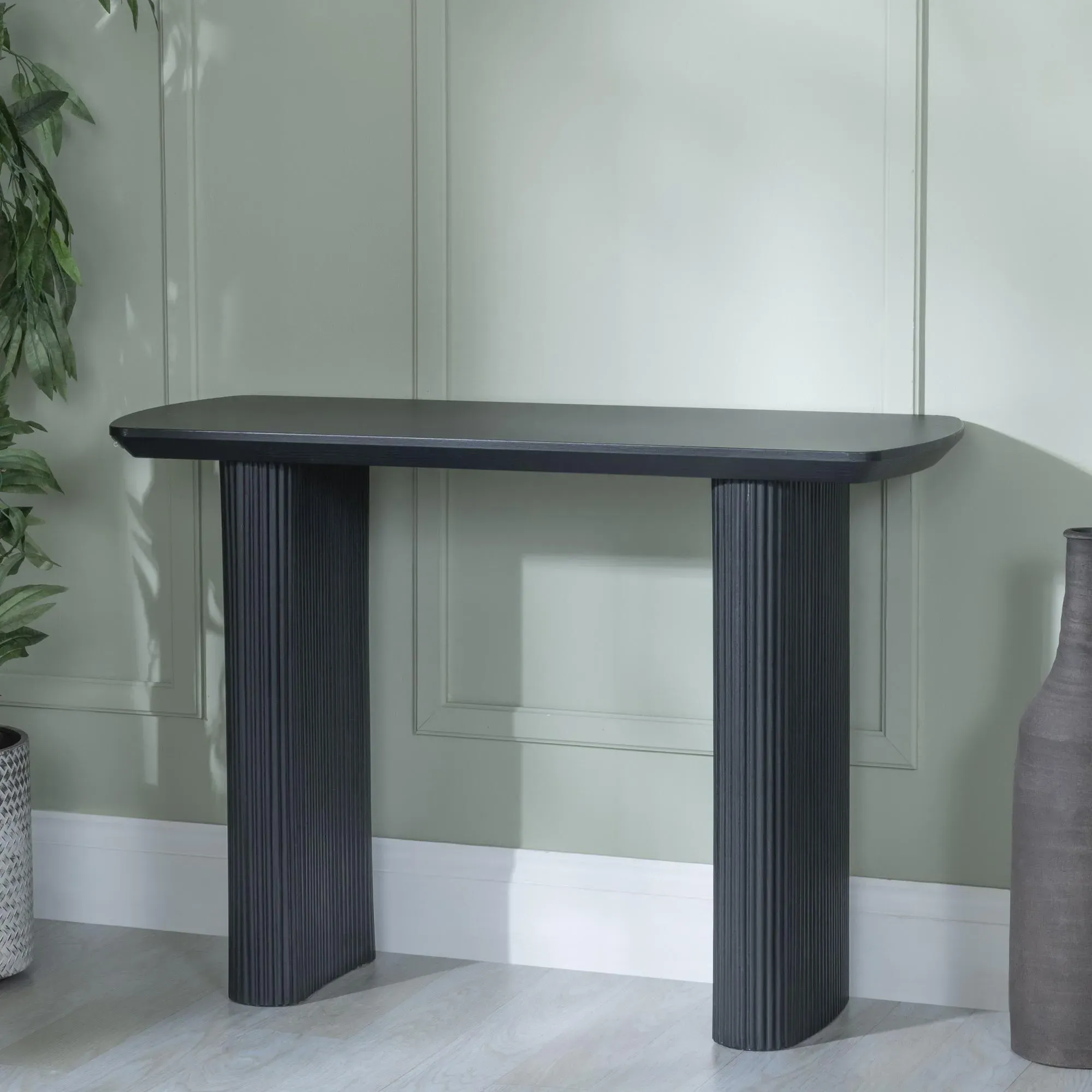Bern Fluted Oval Console Table - Black, MDF